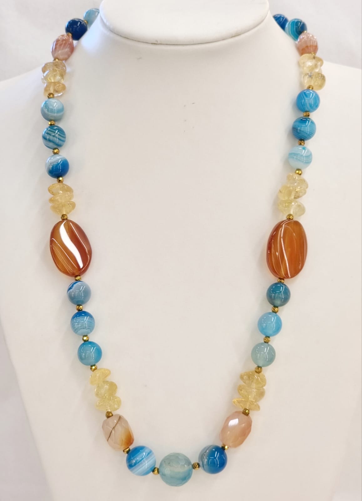 Collana agata blu, corniola e citrino