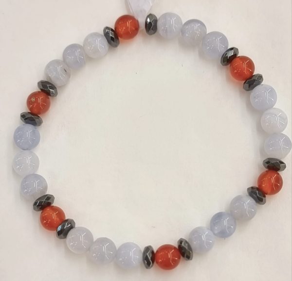 Bracciale calcedonio, agata e ematite