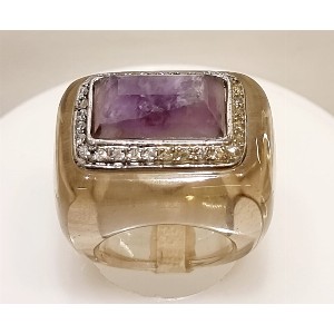 Anello quarzo fumè ametista e zirconi