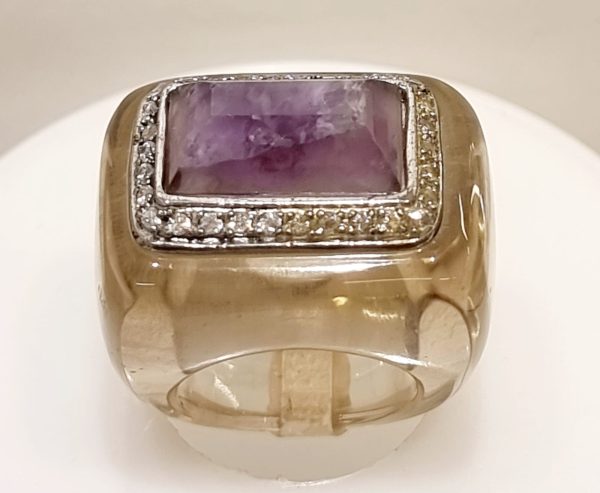Anello quarzo fumè ametista e zirconi