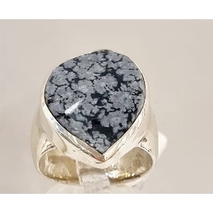 Anello ossidiana fiocco di neve