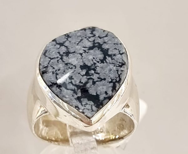 Anello ossidiana fiocco di neve