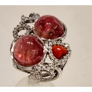 Anello  tormalina e corallo