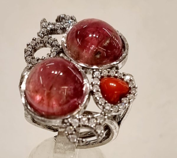 Anello  tormalina e corallo