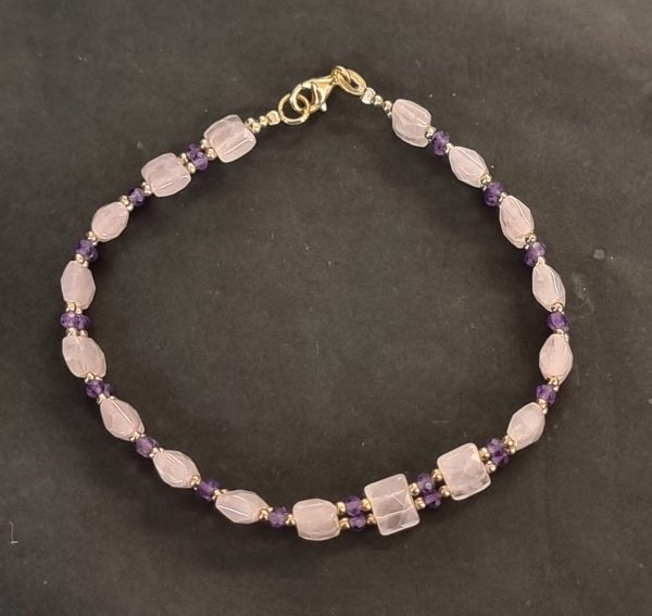 Bracciale quarzo rosa e ametista