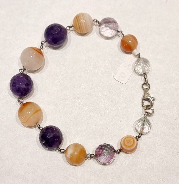 Bracciale ametista, agata e fluorite
