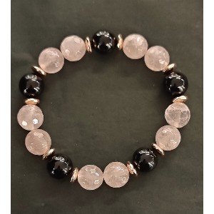Bracciale quarzo rosa e agata nera