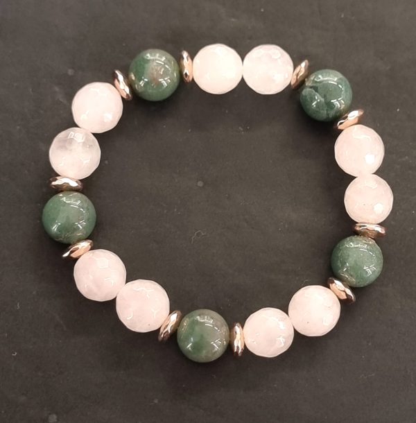 Bracciale quarzo rosa e verde