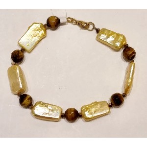 Bracciale occhio di tigre e perla di fiume