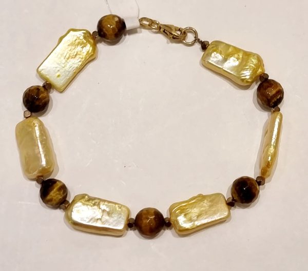 Bracciale occhio di tigre e perla di fiume