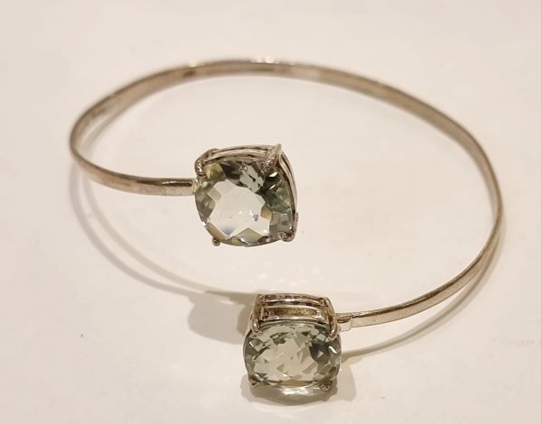 Bracciale rigido argento e prasiolite