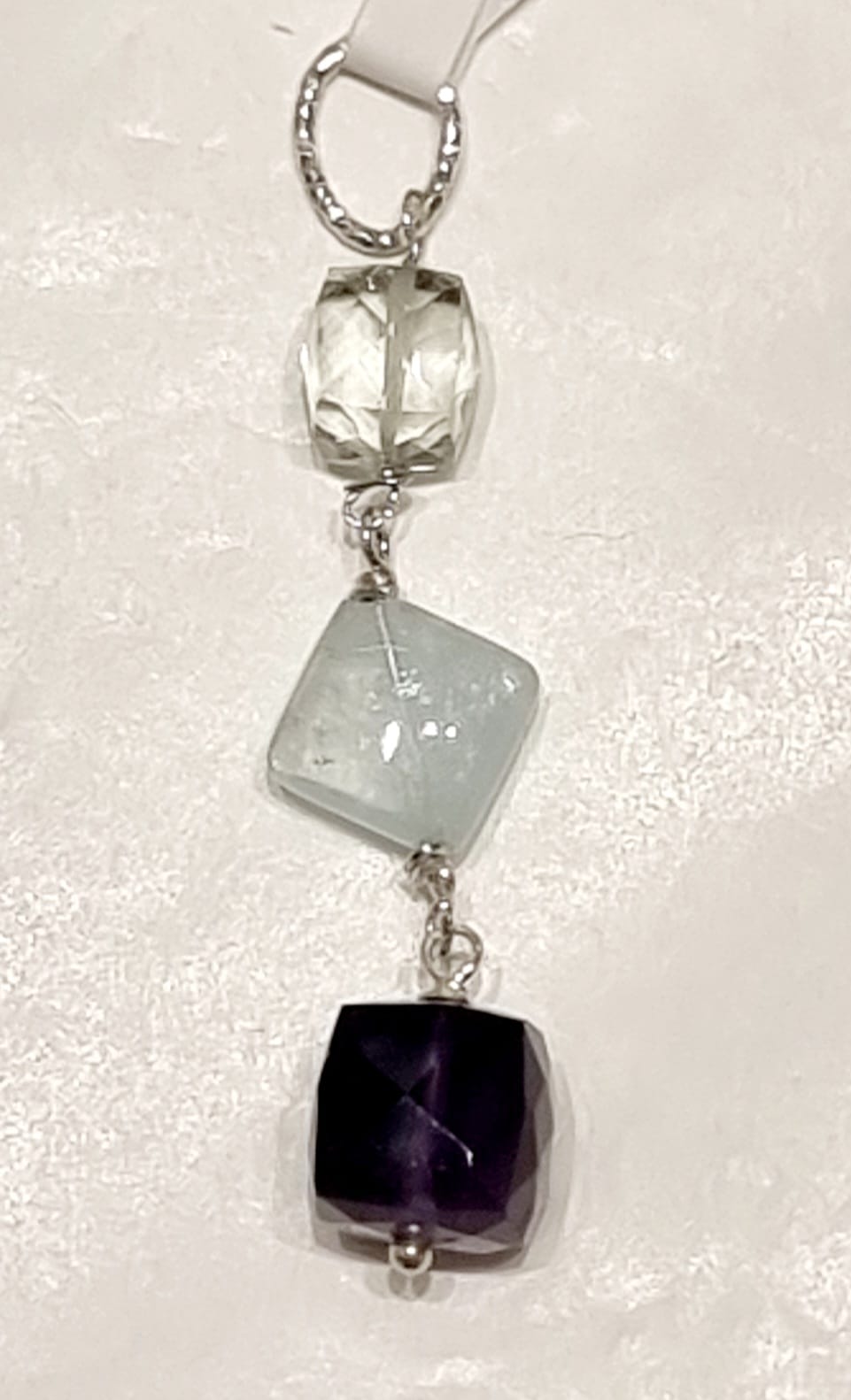 Ciondolo in acquamarina, quarzo e ametista