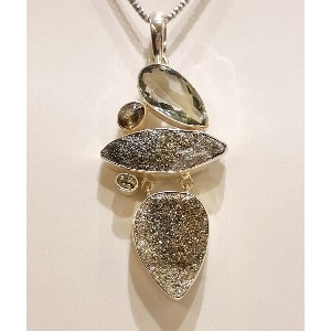 Ciondolo calcopirite, prasiolite e fumé