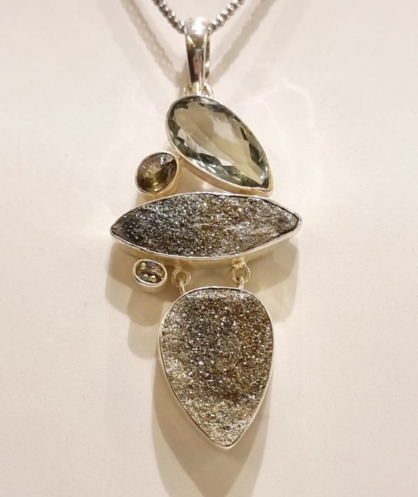 Ciondolo calcopirite, prasiolite e fumé