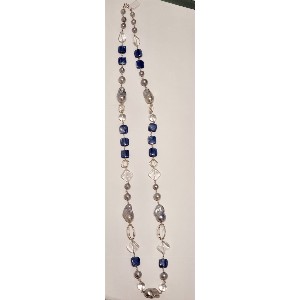 Collana cianite, quarzo e perle di fiume