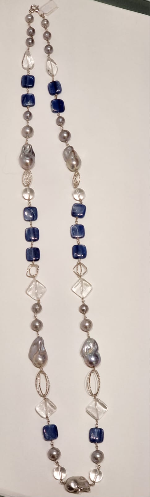 Collana cianite, quarzo e perle di fiume