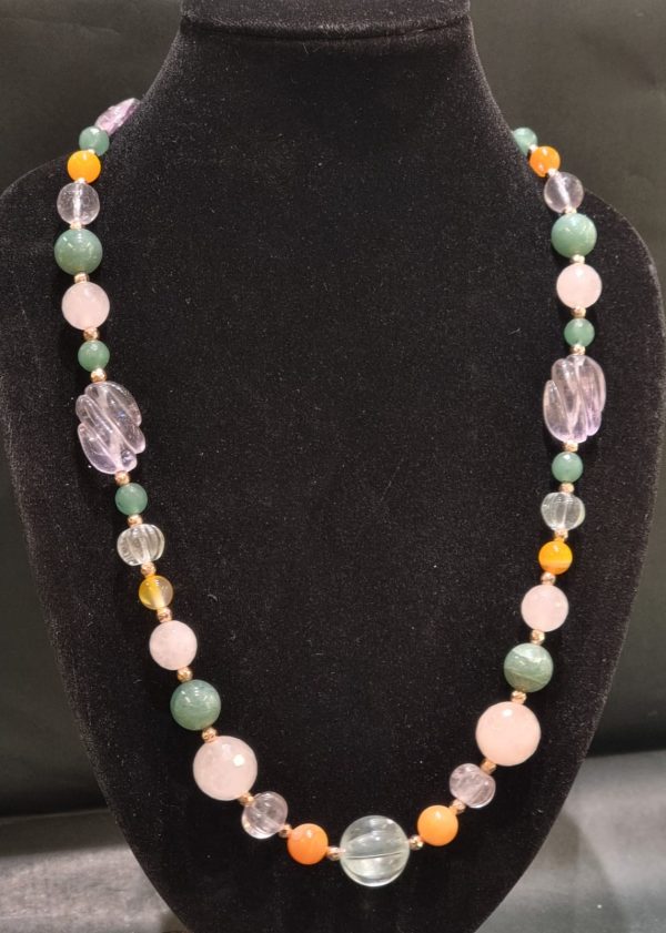 Collana fluorite, quarzo e agata