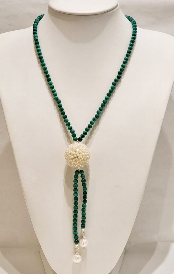 Collana malachite e perle di fiume