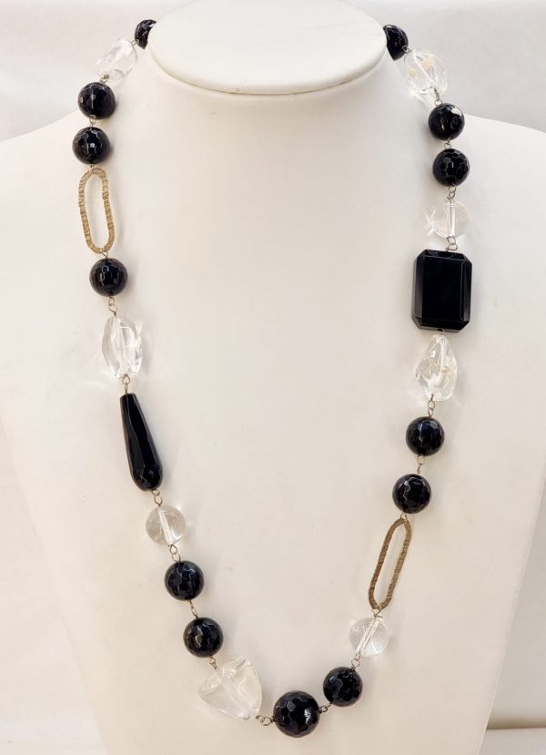 Collana in Agata nera e quarzo bianco