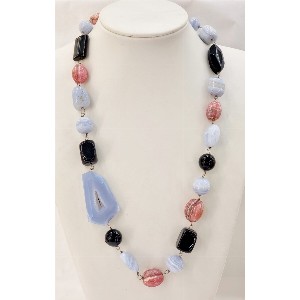 Collana calcedonio, rodocrosite e agata
