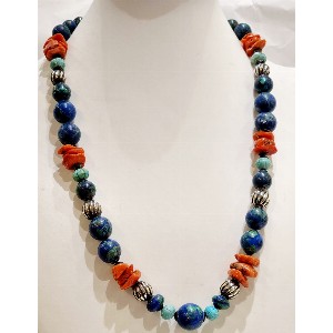 Collana azzurrite, corallo e turchese