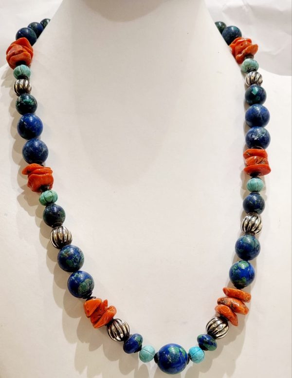 Collana azzurrite, corallo e turchese