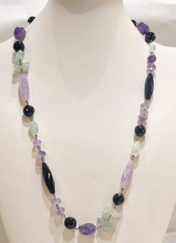 Collana in ametista, acquamarina e agata