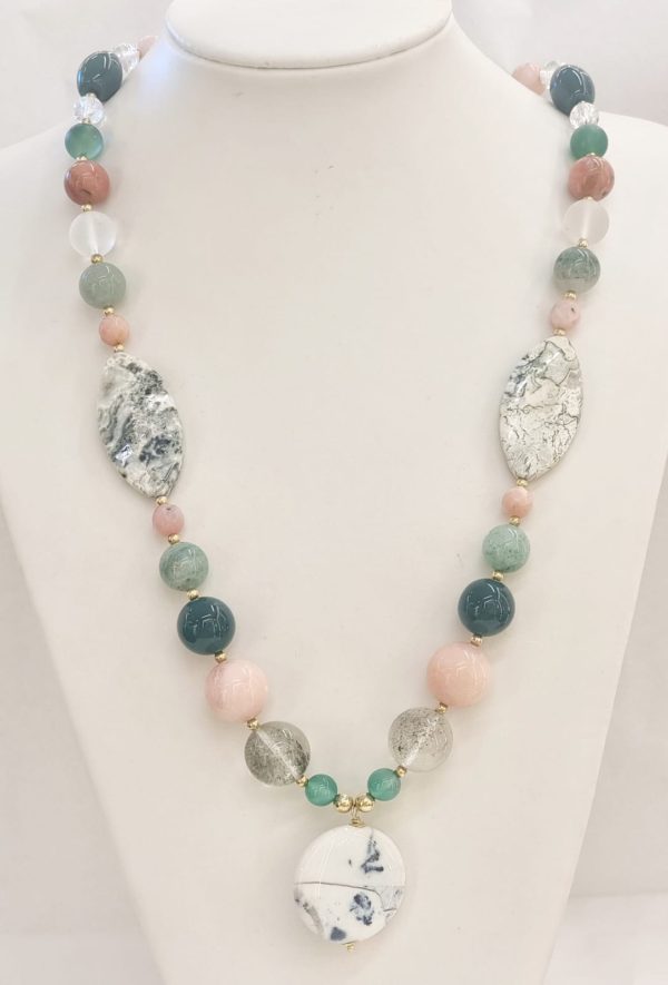 Collana agata, quarzo e opale