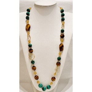 Collana Malachite, Occhio di tigre e Quarzo citrino
