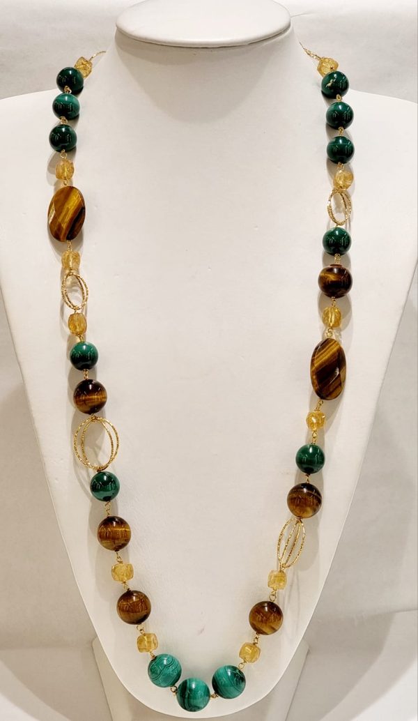 Collana Malachite, Occhio di tigre e Quarzo citrino