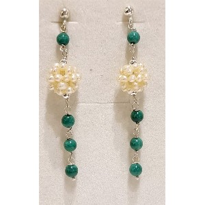 Orecchini malachite  e perle di fiume