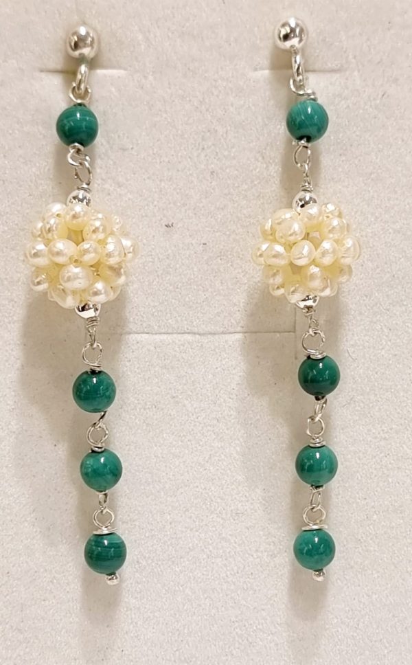 Orecchini malachite  e perle di fiume