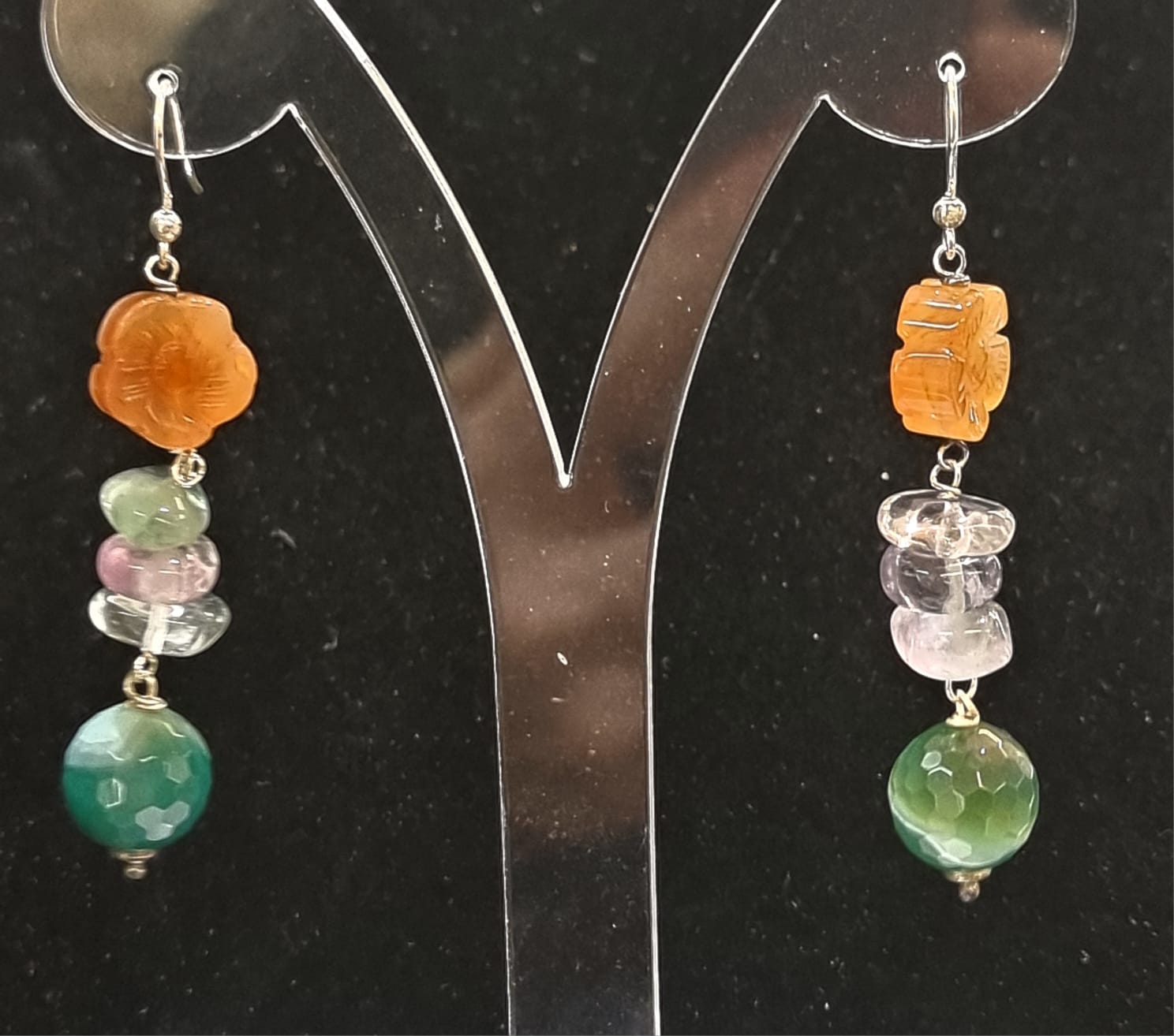 Orecchini fluorite e agata corniola