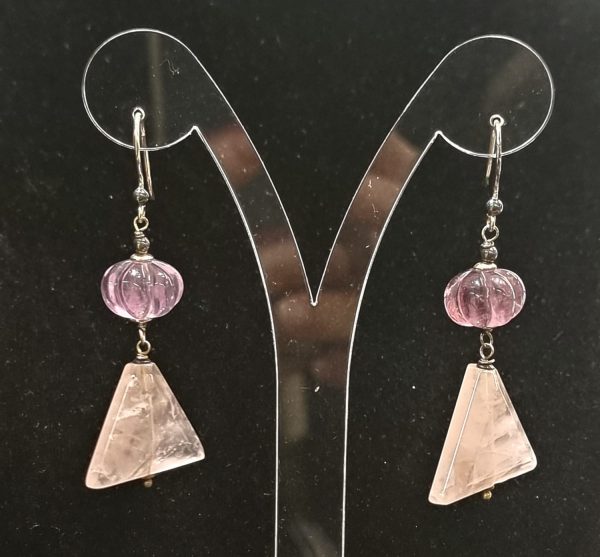 Orecchini fluorite e quarzo rosa