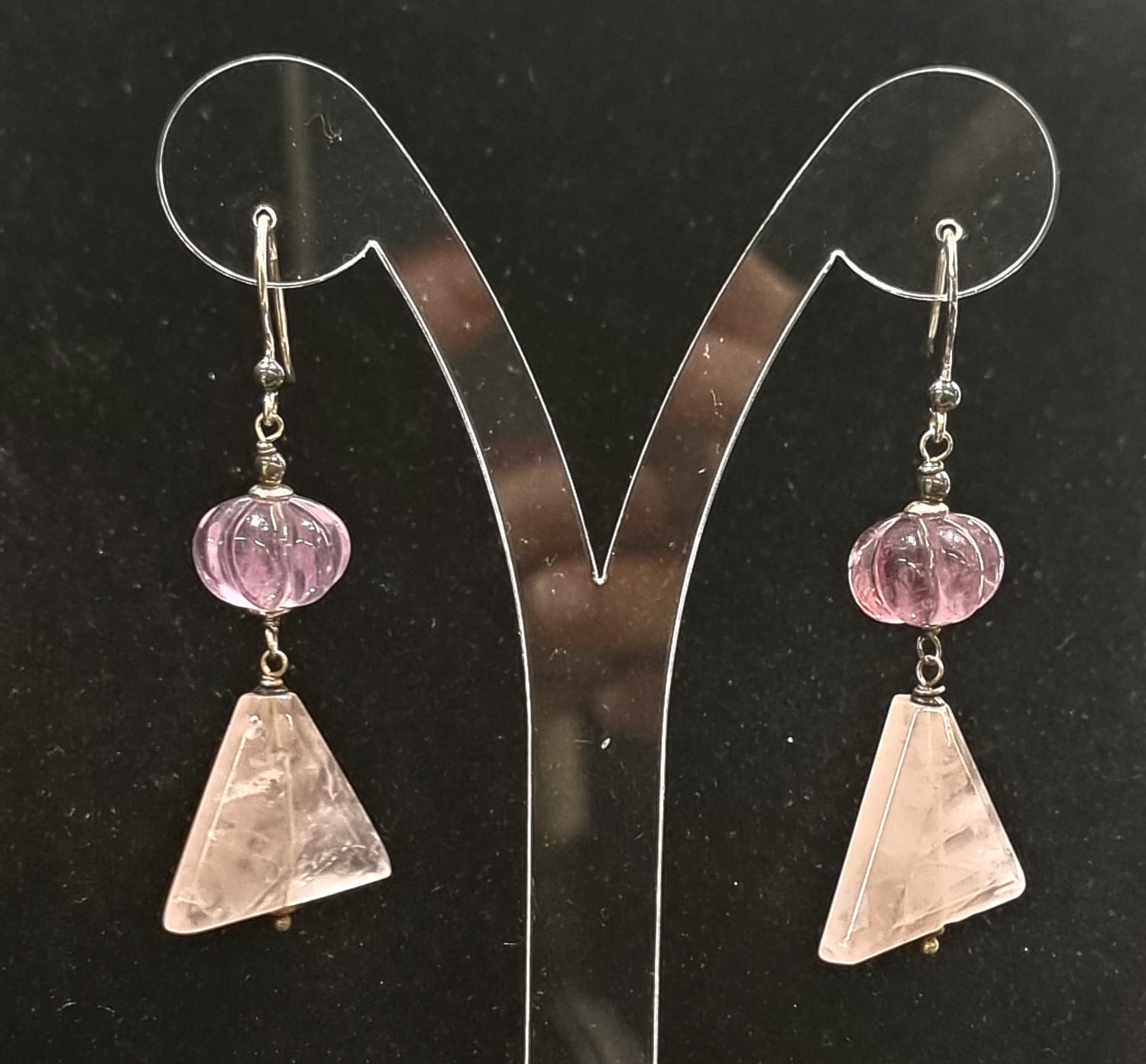 Orecchini fluorite e quarzo rosa