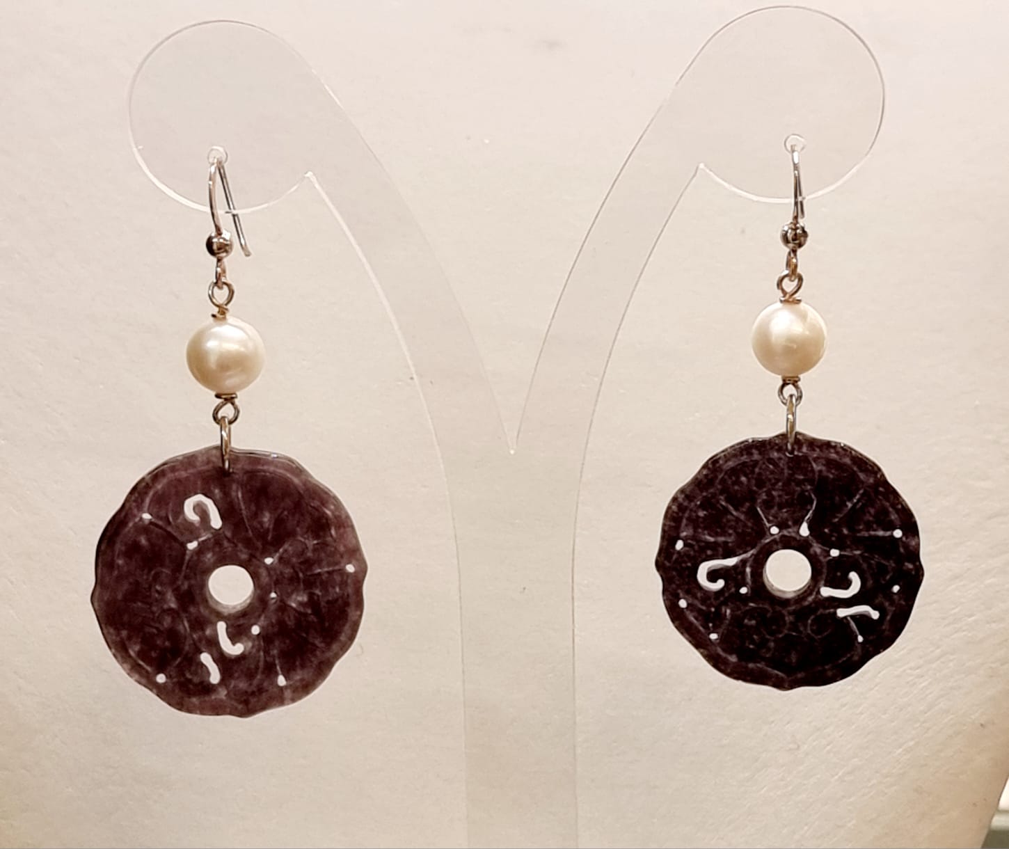 Orecchini perla di fiume e fluorite