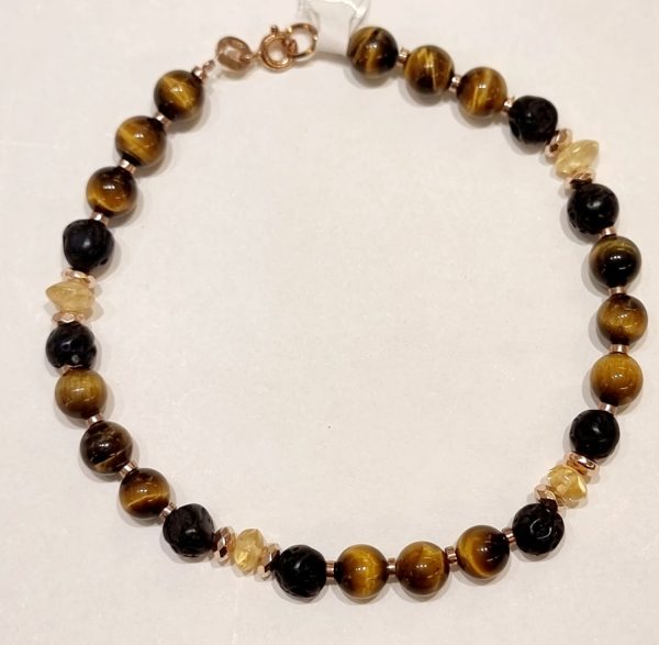 Bracciale occhio di tigre, lava e topazio