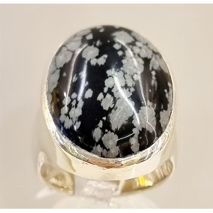 Anello ossidiana fiocco di neve
