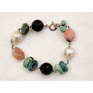 Bracciale argento perle barocche e  pietre varie