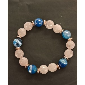 Bracciale quarzo rosa e agata blu