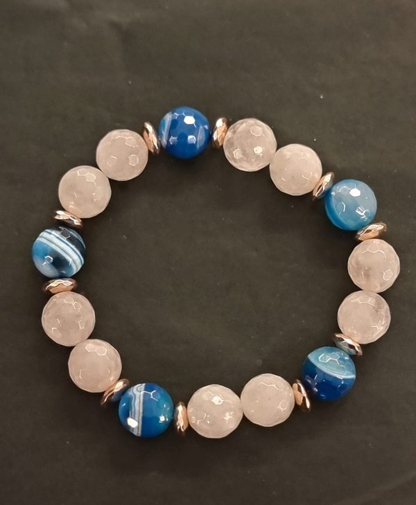 Bracciale quarzo rosa e agata blu