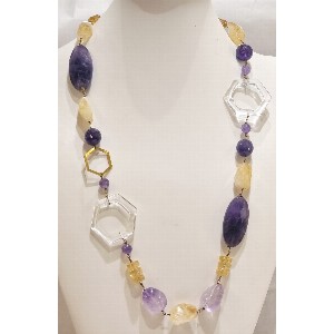 Collana in ametista, quarzo citrino e bianco