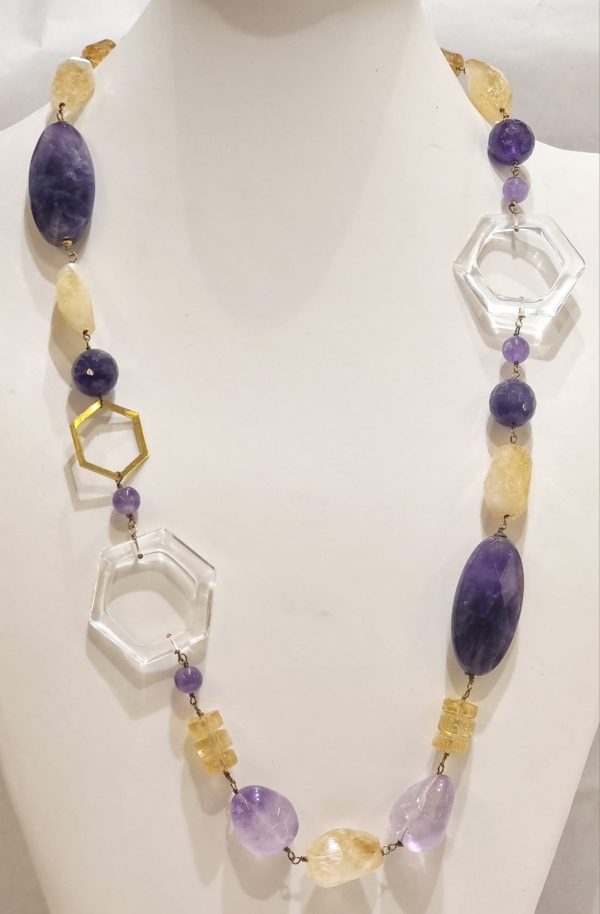 Collana in ametista, quarzo citrino e bianco